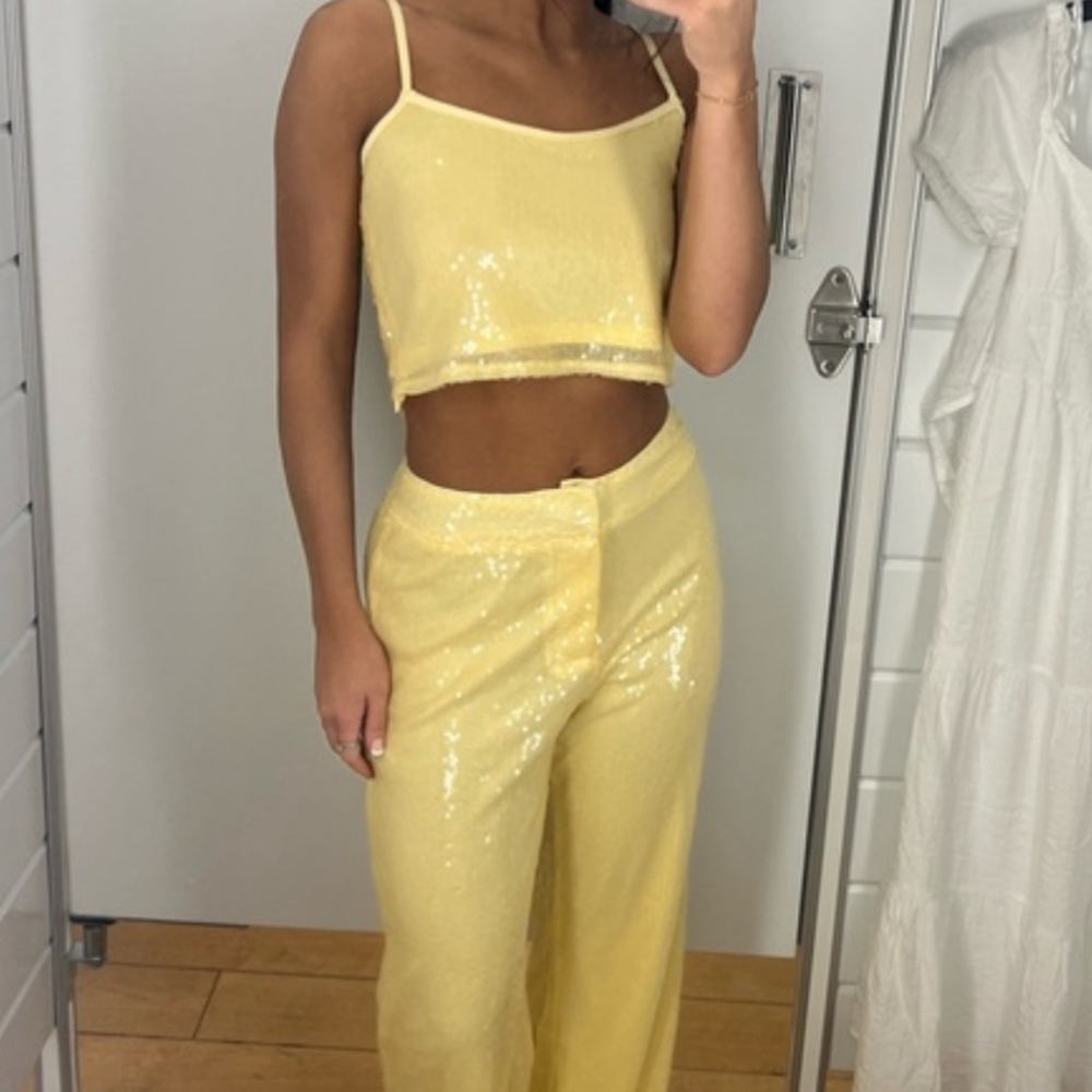 4th & Reckless yellow sequin crop top XS